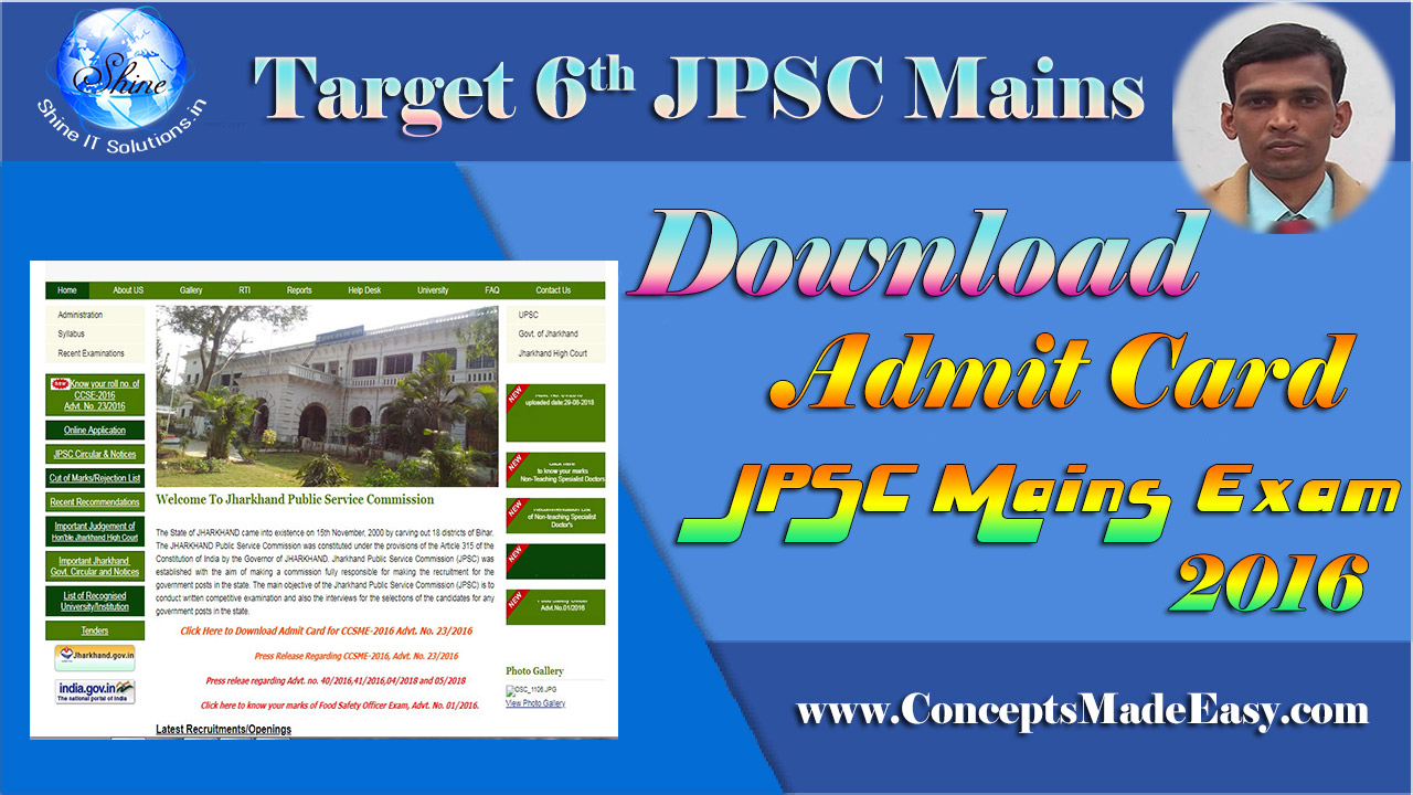 Download Admit Card of 6th JPSC Mains Examination 2016